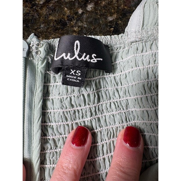 Lulus Mini Dress Womens XS Sage Green Smocked Puff Sleeve Sweetheart Babydoll - Picture 9 of 10